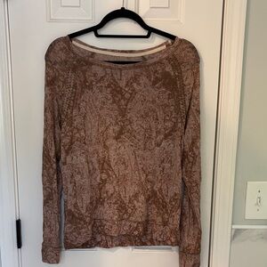 Vintage Nine West Brown Patterned Long-Sleeve Scoop Neck Top